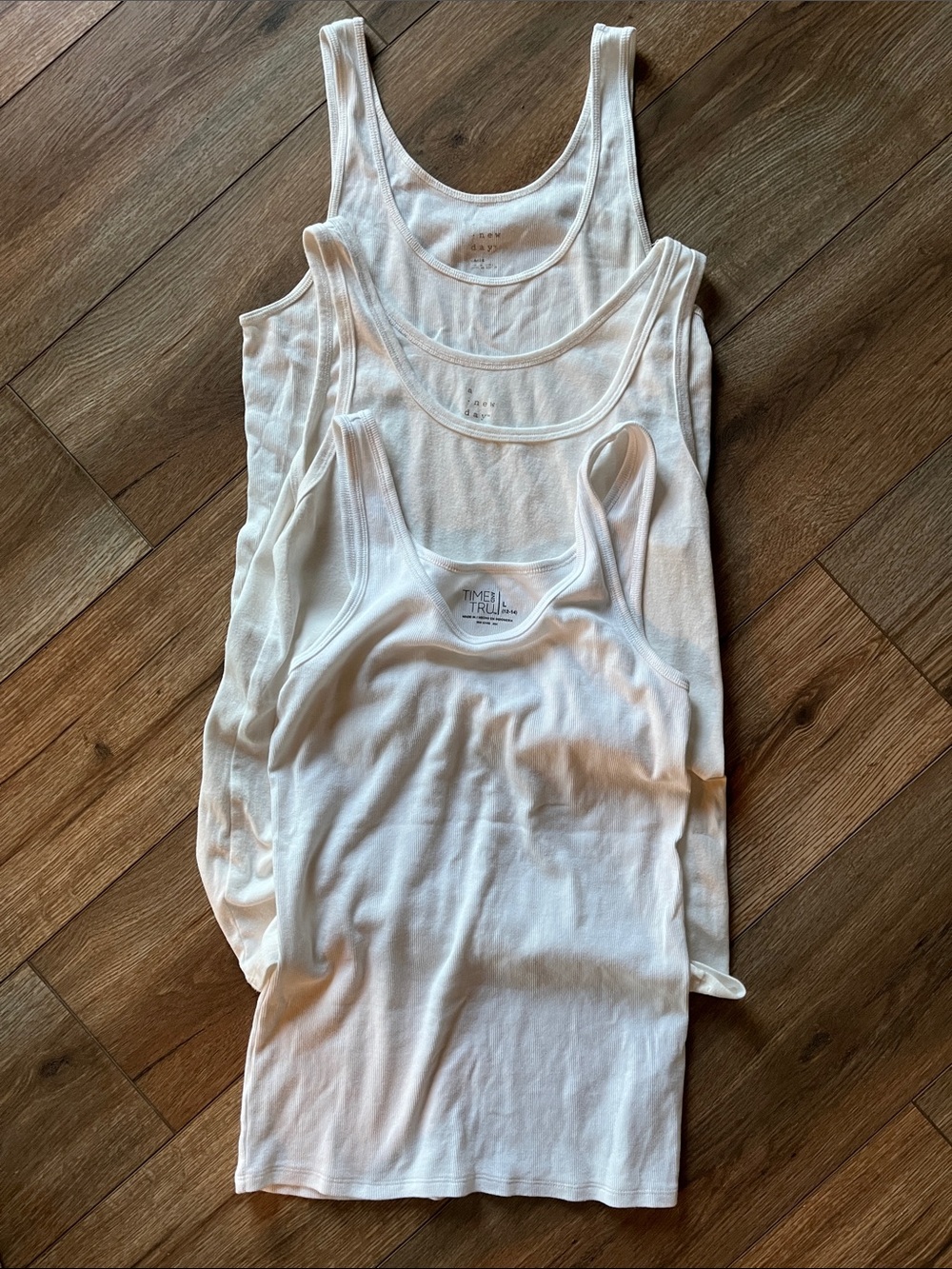 2 a new day White Ribbed Tank Tops and 1 Time and Tru tank